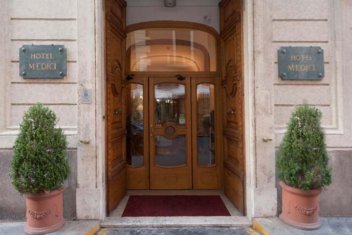 The entrance of Hotel Medici in Rome